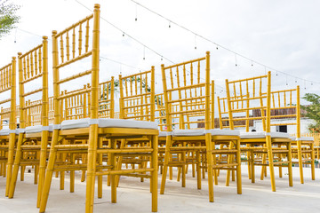 Arrangement of guest chairs for the blessing ceremony and wedding vows.