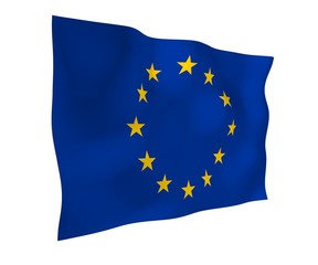 Slightly waving flag of the European Union isolated on white background, 3D rendering. Symbol of Europe. 3D illustration