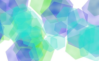 Multicolored translucent hexagons on white background. Blue tones. 3D illustration