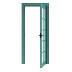 Wooden door isolated on white background. 3D rendering.