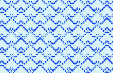 Dark blue zig-zag repeating pattern made from shaped blocks and outlines against a light blue background, vector illustration