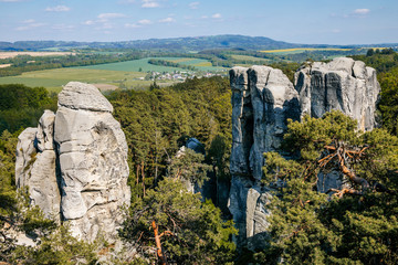 Hruboskalsko rock formations in Bohemian paradise, Sandstone cliffs and towers, Nature Reserve, Cesky Raj, Czech Republic. May 16, 2020