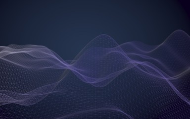 Abstract landscape on a blue background. Cyberspace grid. hi tech network. 3d technology illustration. 3D illustration