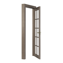 Wooden door isolated on white background. 3D rendering.