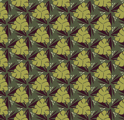 Vector seamless pattern with stylized tropical leaves and flowers