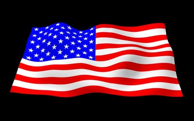 Fototapeta premium Waving flag of the United States of America on a dark background. Stars and Stripes. State symbol of the USA. 3D illustration