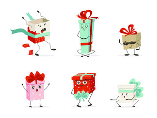 Set of dynamic gift boxes with emotions.