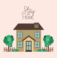 Stay at home and brown house building vector design