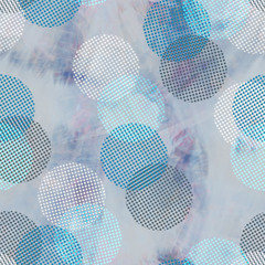 Blots seamless pattern with geometric elements. Watercolor background. - 352910340