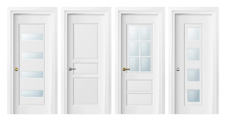 Realistic 3D home and office entry doors. Vector doors design icon set isolated on white background
