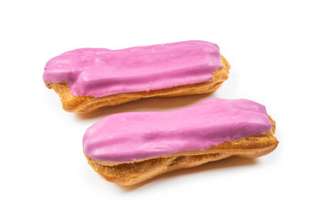 Fresh tasty eclairs isoalted on white background