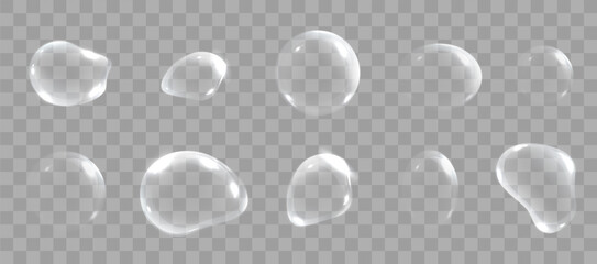 Realistic soap bubbles with rainbow reflection set isolated. Vector illustration - obrazy, fototapety, plakaty