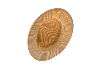 Straw hat with black bow isolated on white