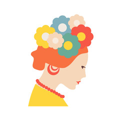 Woman flower head. Mental health, psychology, inspiration, emotion concept flat vector illustration on transparent background.
