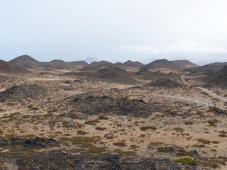 Obraz premium Panoramic view of the landscape of the island of Lobos, from the Punta Martiño lighthouse. Fuerteventura. Canary Islands.