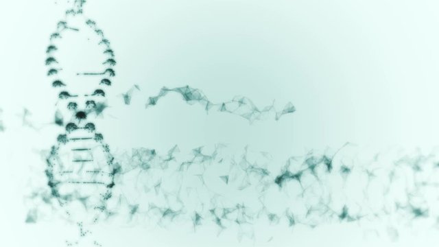 Distorted replication of dna strand spinning on a light blue backround.