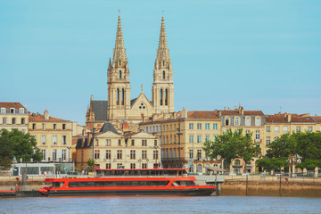 View of Saint-Louis Church in Chartrons district from the other side of Garonne River, Bordeaux, France