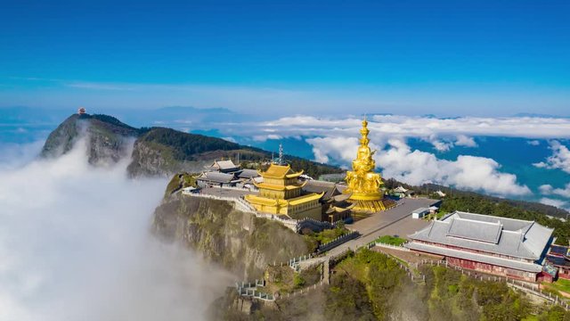 drone view time lapse of emei mountain jinding scenic