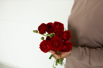 Wedding bouquet for the bride. Florist and ranunculus
