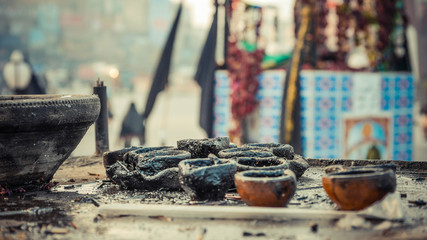 A Close up of candle holder in black