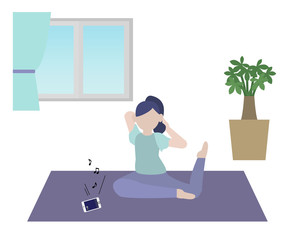 自宅で運動をする女性のイラスト