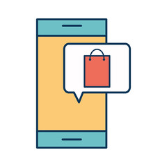 Smartphone with bag line and fill style icon vector design