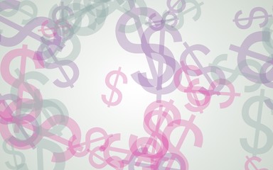 Multicolored translucent dollar signs on white background. Red tones. 3D illustration