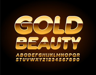 Vector Gold Beauty Alphabet Letters and Numbers. Luxury shiny Font