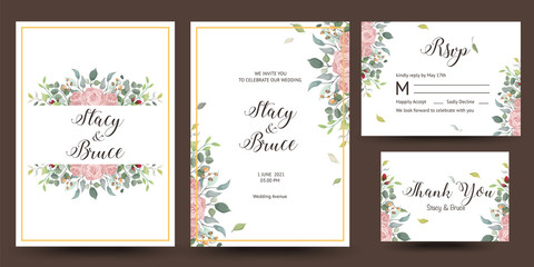 Fototapeta na wymiar beautiful set of decorative greeting card or invitation with floral design