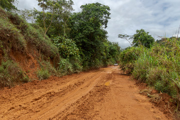Estrada rural com muita lama, depois de chuva intensa, em área do município de Guarani, Minas Gerais