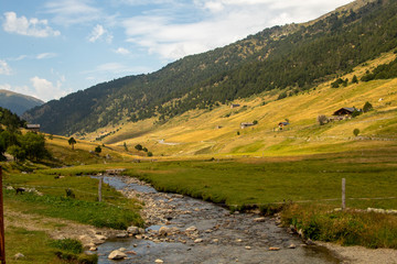 mountain river, green meadows