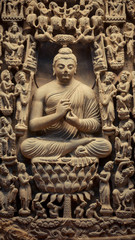 Fototapeta premium A person surrounded by people statues on wall