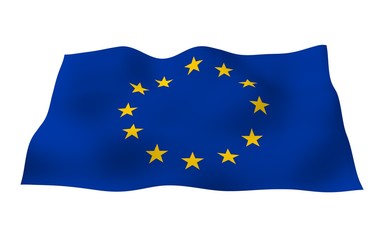 Slightly waving flag of the European Union isolated on white background, 3D rendering. Symbol of Europe. 3D illustration