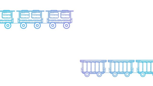Delivery of goods by transport . Railway wagons .Train line drawing, animated illustration .	