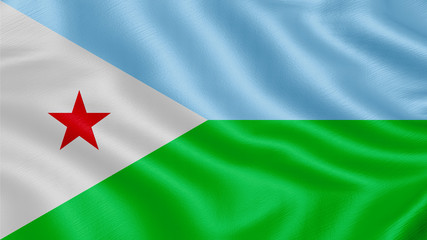 Flag of Djibouti. Realistic waving flag 3D render illustration with highly detailed fabric texture.
