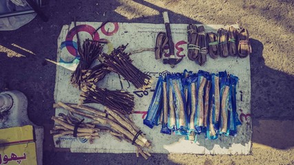 Fototapeta premium A stacks of sticks and in plastics