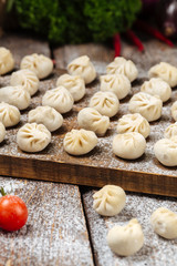 Fototapeta na wymiar Semi-finished homemade dumplings pelmeni 