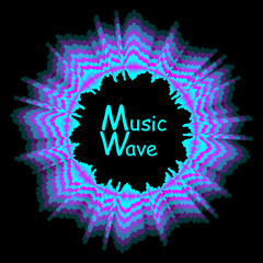 Round sound wave colorful music poster. Digital technology illustration. Vector abstract background with dynamic fading away waves, line and particles