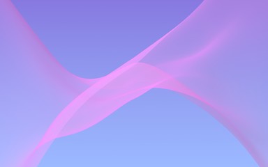 Pink wave on blue sky abstract background. Fluttering pink scarf. Waving on wind pink fabric. 3D illustration