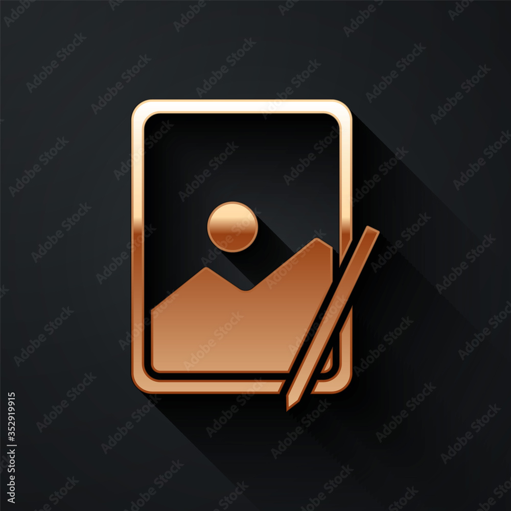 Wall mural gold graphic tablet icon isolated on black background. long shadow style. vector.