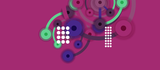 Obraz na płótnie Canvas Flat style geometric abstract background, round dots or circle connections on color background. Technology network concept.