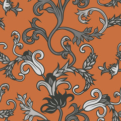 ..Seamless frolar pattern with baroque elements. Vector vintage illustration. Victorian, baroque, renaissance style. ..