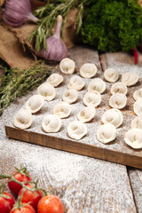 Semi-finished homemade dumplings pelmeni 