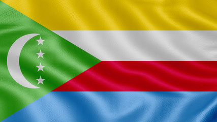 Flag of Comoros. Realistic waving flag 3D render illustration with highly detailed fabric texture.