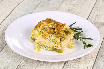 Tasty casserole with salmon and broccoli