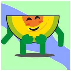 Cute slice of melonfruit cartoon face mascot character with hand and leg vector design