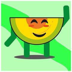 Cute slice of melonfruit cartoon face mascot character with hand and leg vector design