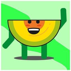 Cute slice of melonfruit cartoon face mascot character with hand and leg vector design