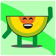 Cute slice of melonfruit cartoon face mascot character with hand and leg vector design