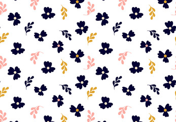 Floral pattern. Seamless vector texture with flowers for fashion prints or wall paper. Pink color. Hand drawn style, light background.